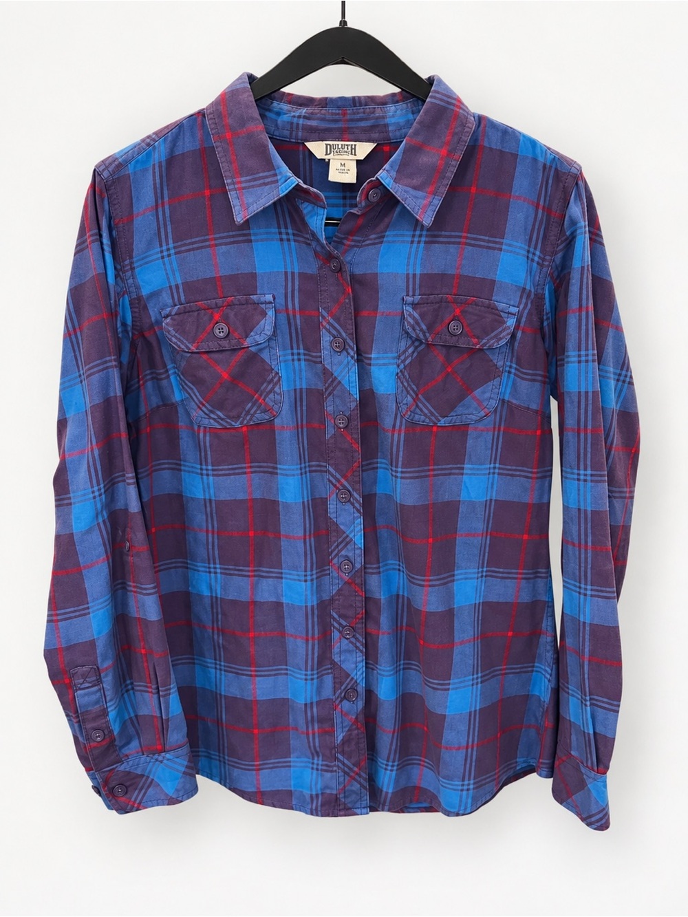 Duluth Trading Co Purple, Blue & Red Plaid Button-Down Shirt